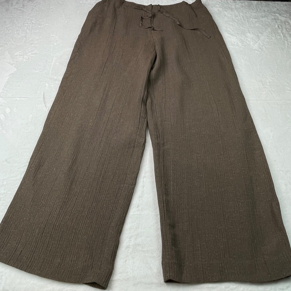 J. Jill Womens XL Brown Hemp Silk Organic Cotton Wide Leg Drawstring Pants NEW